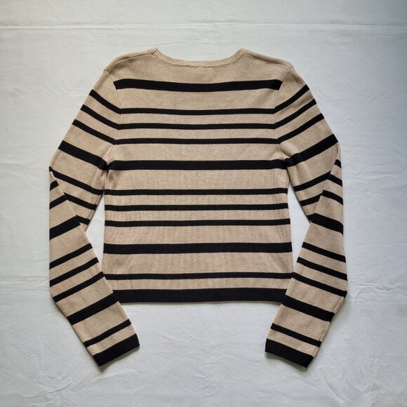 Striped Long Sleeve Sweater Crewneck Tan & Black Gilli Small Old Money Preppy - Picture 2 of 9